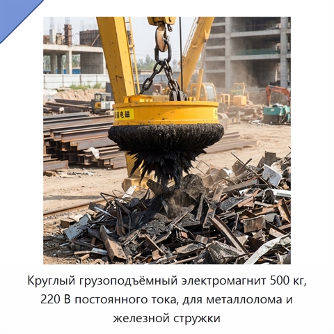 Круглый грузоподъёмный электромагнит 500 кг, 220 В постоянного тока, для металлолома и железной стружки