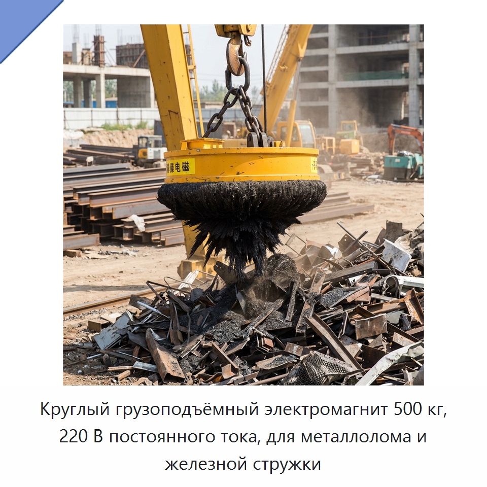Круглый грузоподъёмный электромагнит 500 кг, 220 В постоянного тока, для металлолома и железной стружки — Магнитные грузозахваты