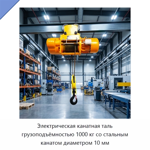 Электрическая канатная таль грузоподъёмностью 1000 кг со стальным канатом диаметром 10 мм