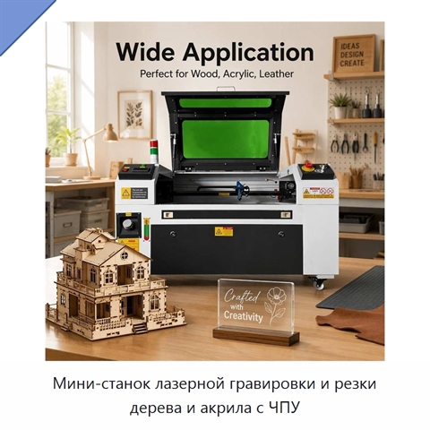Мини-станок лазерной гравировки и резки дерева и акрила с ЧПУ