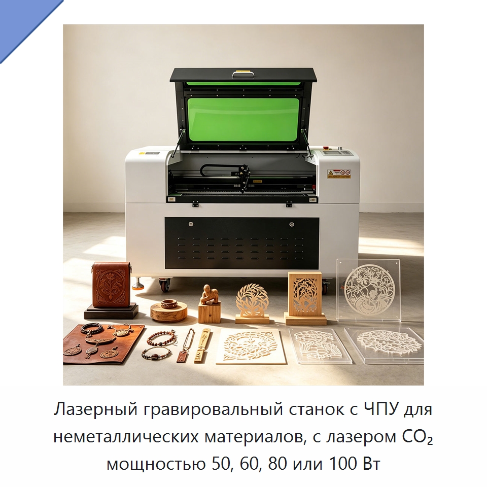 Лазерный гравировальный станок с ЧПУ для неметаллических материалов, с лазером CO₂ мощностью 50, 60, 80 или 100 Вт — Станки лазерной резки