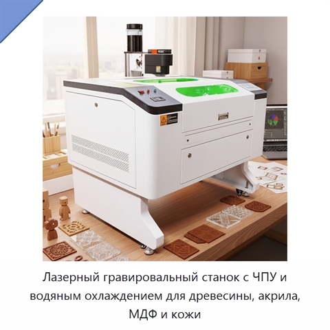 Лазерный гравировальный станок с ЧПУ и водяным охлаждением для древесины, акрила, МДФ и кожи