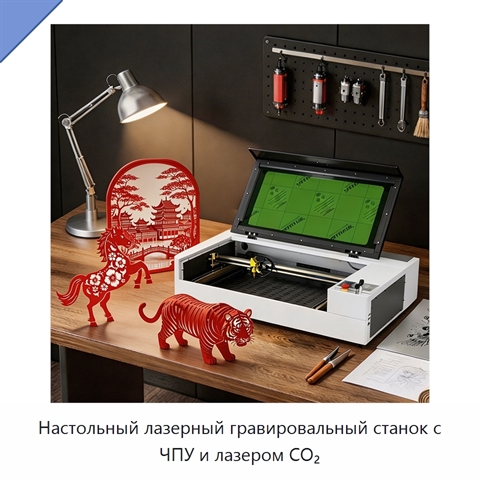 Настольный лазерный гравировальный станок с ЧПУ и лазером CO₂