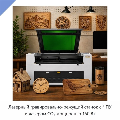 Лазерный гравировально-режущий станок с ЧПУ и лазером CO₂ мощностью 150 Вт