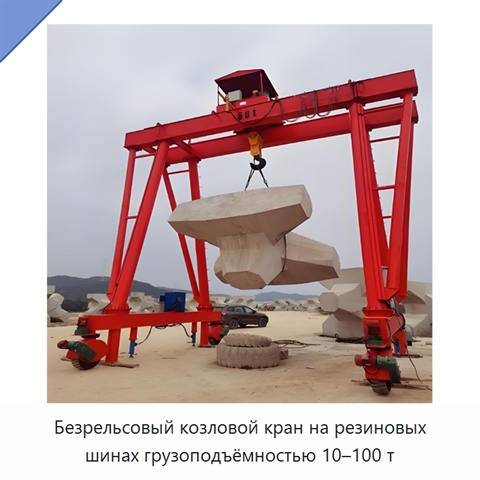 Безрельсовый козловой кран на резиновых шинах грузоподъёмностью 10–100 т