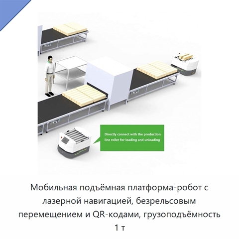 Мобильная подъёмная платформа-робот с лазерной навигацией, безрельсовым перемещением и QR-кодами, грузоподъёмность 1 т