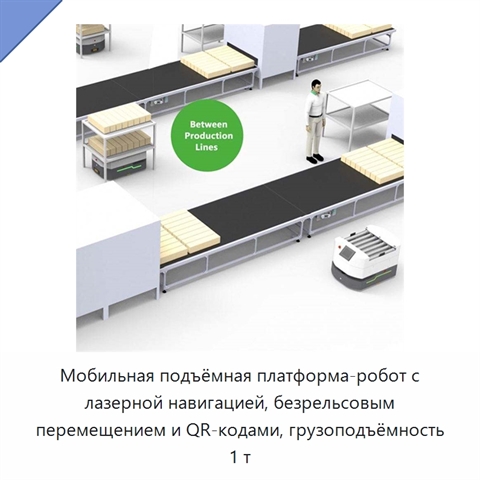 Мобильная подъёмная платформа-робот с лазерной навигацией, безрельсовым перемещением и QR-кодами, грузоподъёмность 1 т