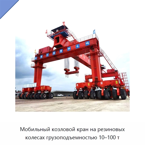 Мобильный козловой кран на резиновых колесах грузоподъемностью 10–100 т
