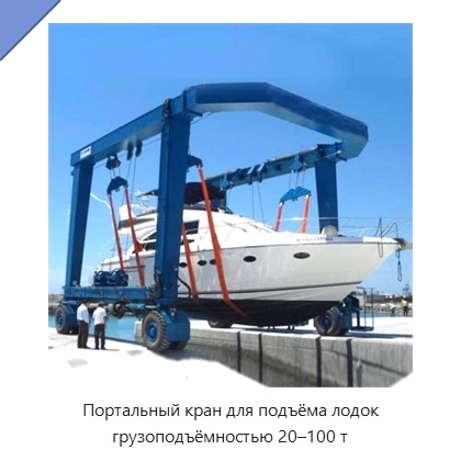 Портальный кран для подъёма лодок грузоподъёмностью 20–100 т