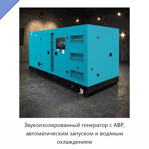 Звукоизолированный генератор с АВР, автоматическим запуском и водяным охлаждением