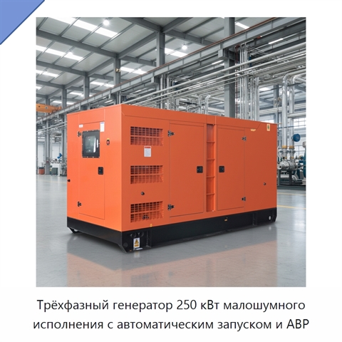 Трёхфазный генератор 250 кВт малошумного исполнения с автоматическим запуском и АВР