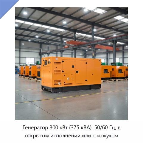 Генератор 300 кВт (375 кВА), 50/60 Гц, в открытом исполнении или с кожухом
