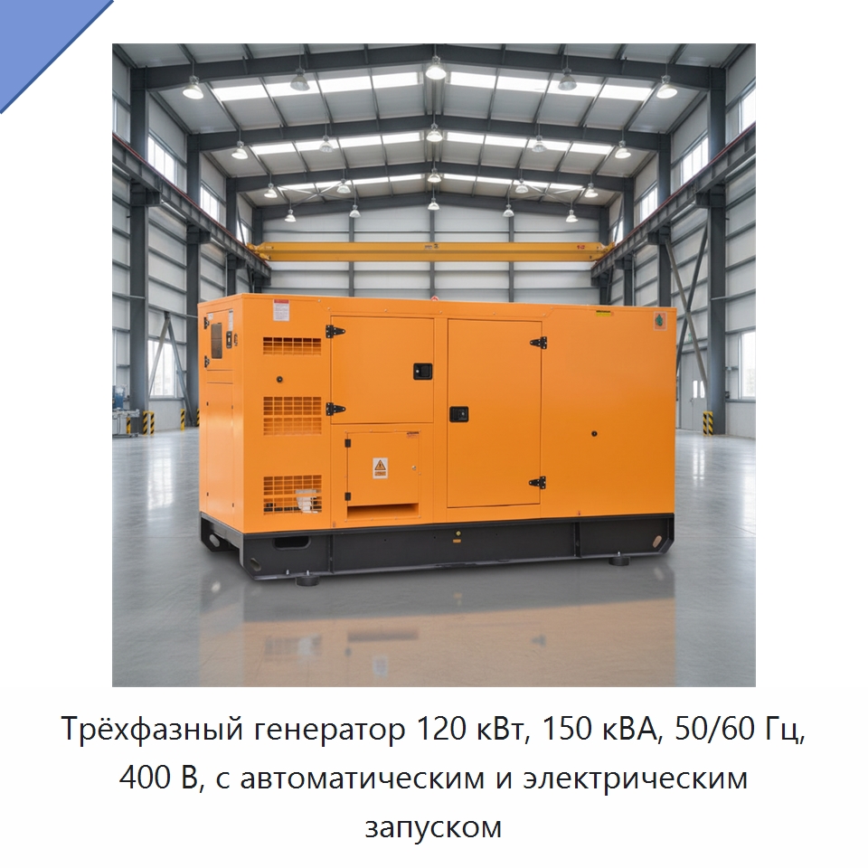 Трёхфазный генератор 120 кВт, 150 кВА, 50/60 Гц, 400 В, с автоматическим и электрическим запуском — Дизельные генераторы