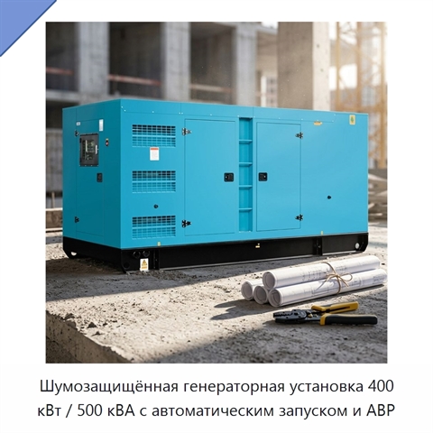 Шумозащищённая генераторная установка 400 кВт / 500 кВА с автоматическим запуском и АВР