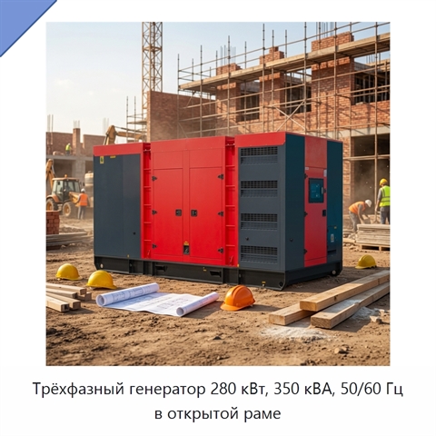Трёхфазный генератор 280 кВт, 350 кВА, 50/60 Гц в открытой раме