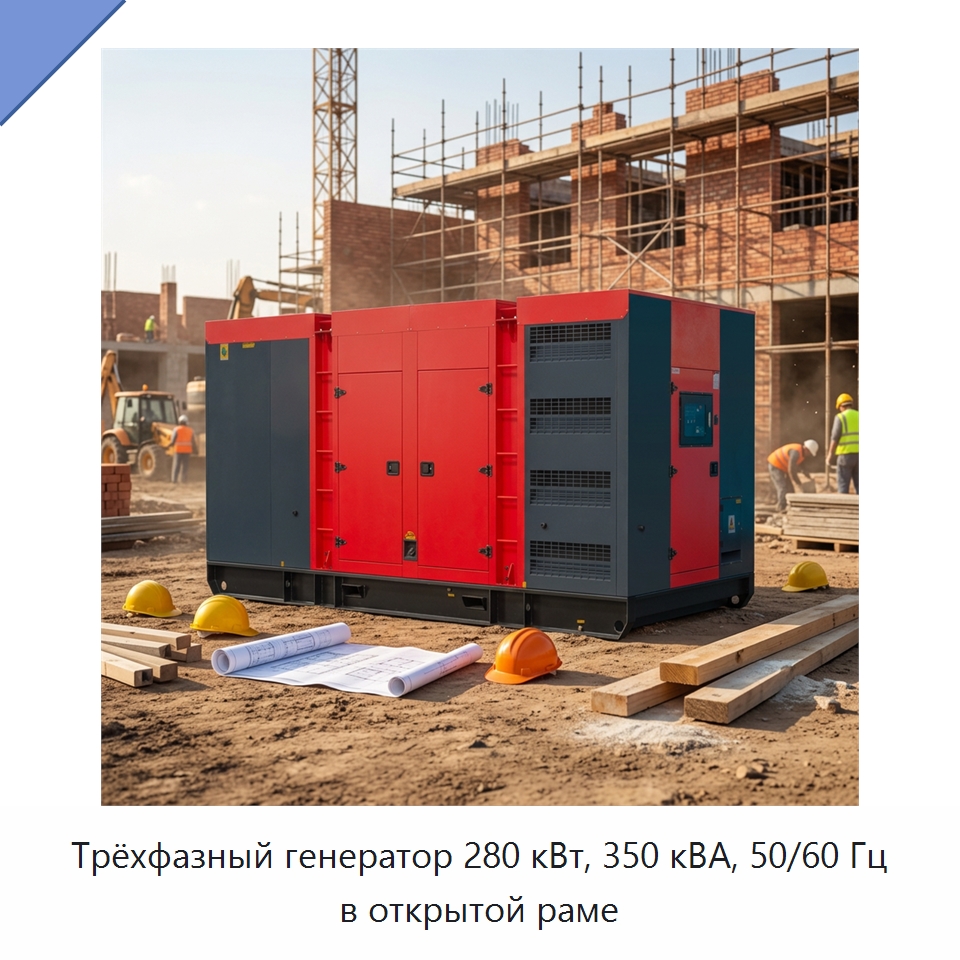 Трёхфазный генератор 280 кВт, 350 кВА, 50/60 Гц в открытой раме — Дизельные генераторы