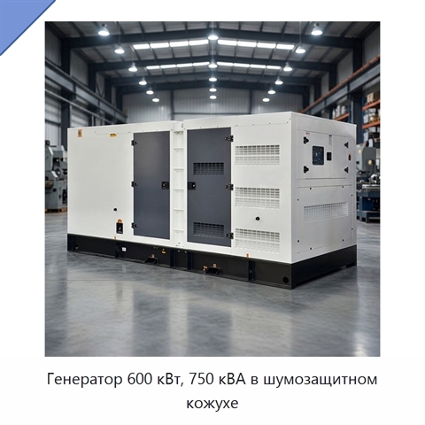 Генератор 600 кВт, 750 кВА в шумозащитном кожухе