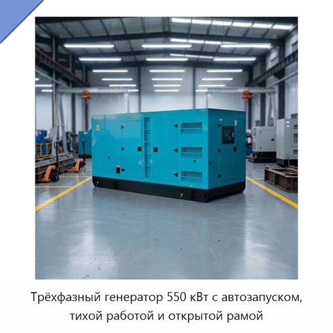 Трёхфазный генератор 550 кВт с автозапуском, тихой работой и открытой рамой