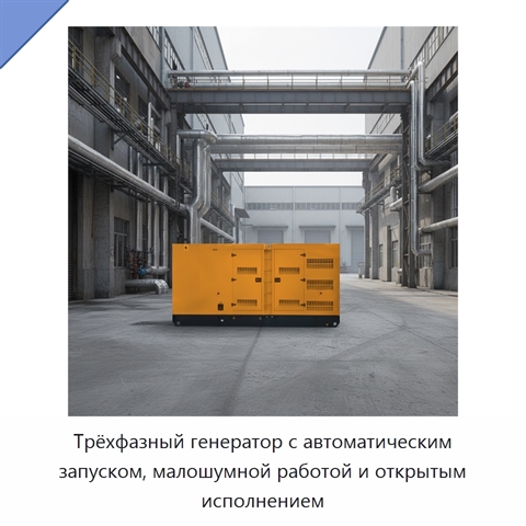 Трёхфазный генератор с автоматическим запуском, малошумной работой и открытым исполнением