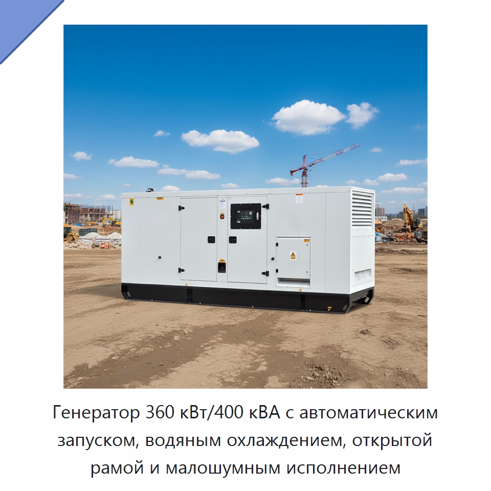 Генератор 360 кВт/400 кВА с автоматическим запуском, водяным охлаждением, открытой рамой и малошумным исполнением — Дизельные генераторы