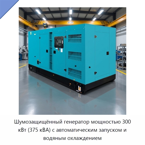 Шумозащищённый генератор мощностью 300 кВт (375 кВА) с автоматическим запуском и водяным охлаждением