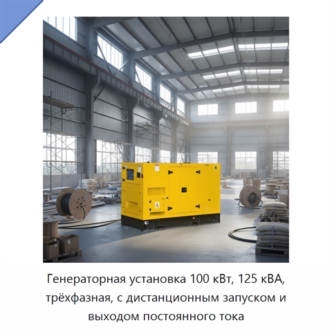 Генераторная установка 100 кВт, 125 кВА, трёхфазная, с дистанционным запуском и выходом постоянного тока