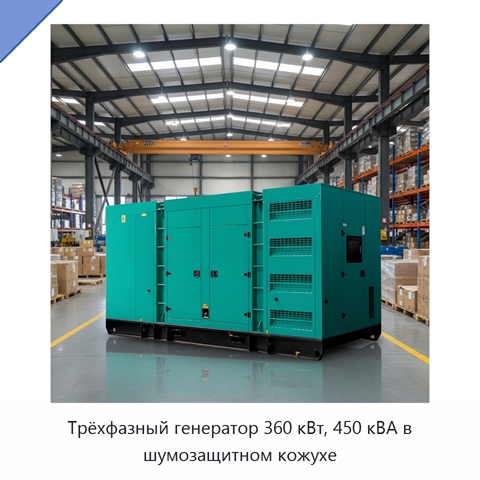 Трёхфазный генератор 360 кВт, 450 кВА в шумозащитном кожухе