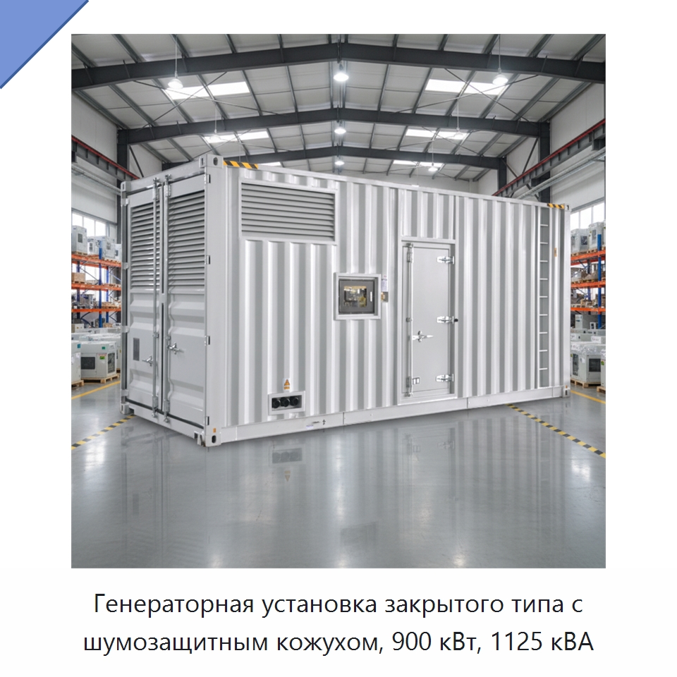 Генераторная установка закрытого типа с шумозащитным кожухом, 900 кВт, 1125 кВА — Дизельные генераторы