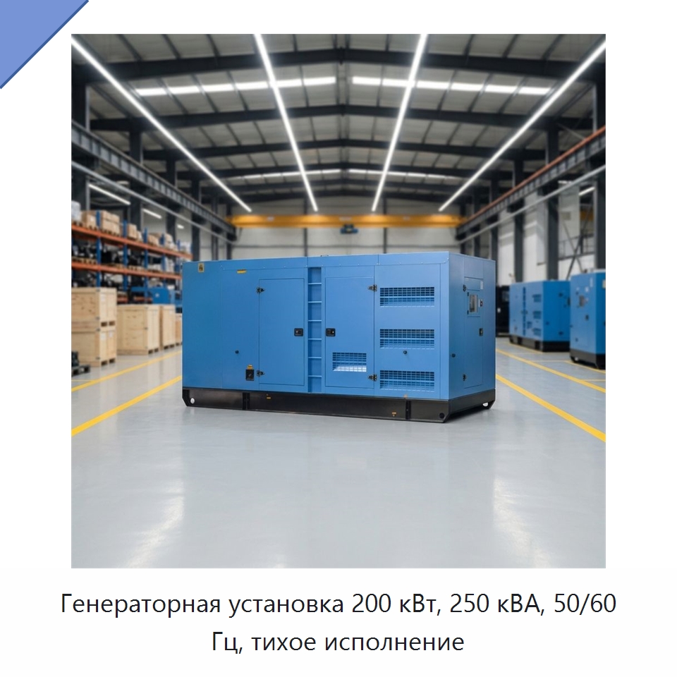 Генераторная установка 200 кВт, 250 кВА, 50/60 Гц, тихое исполнение — Дизельные генераторы