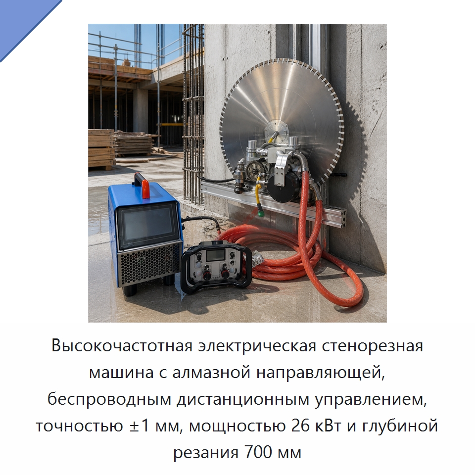 Высокочастотная электрическая стенорезная машина с алмазной направляющей, беспроводным дистанционным управлением, точностью ±1 мм, мощностью 26 кВт и глубиной резания 700 мм — Дорожная техника
