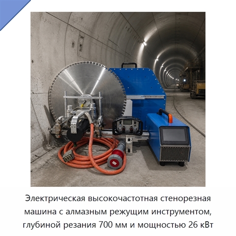 Электрическая высокочастотная стенорезная машина с алмазным режущим инструментом, глубиной резания 700 мм и мощностью 26 кВт