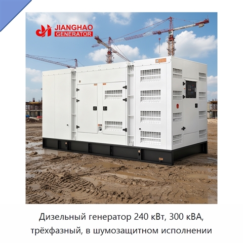 Дизельный генератор 240 кВт, 300 кВА, трёхфазный, в шумозащитном исполнении
