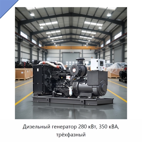 Дизельный генератор 280 кВт, 350 кВА, трёхфазный
