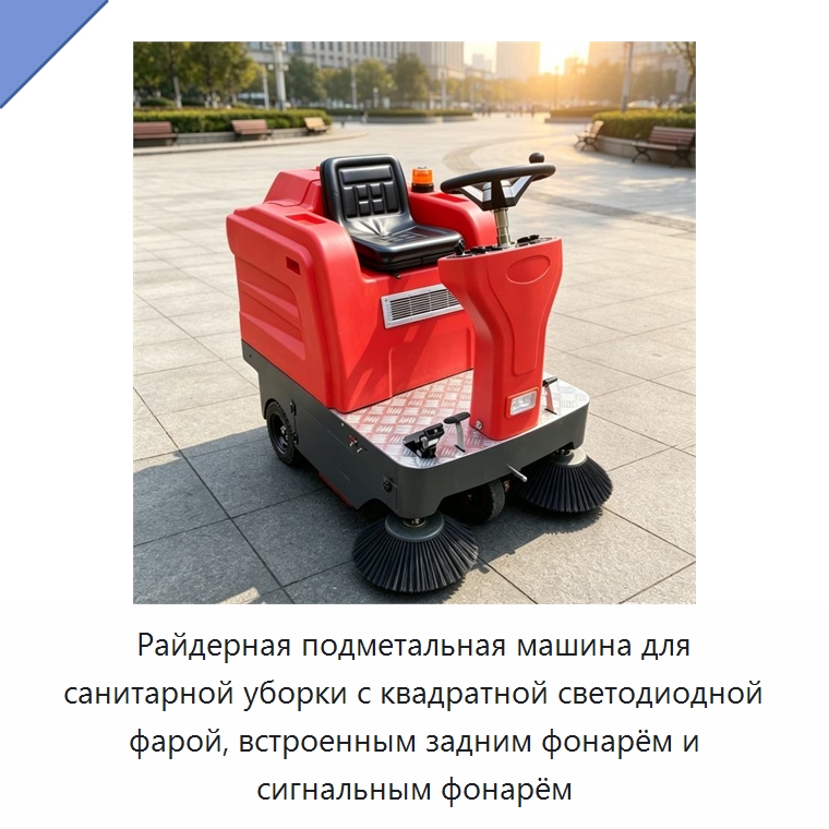 Райдерная подметальная машина для санитарной уборки с квадратной светодиодной фарой, встроенным задним фонарём и сигнальным фонарём — Подметальные машины