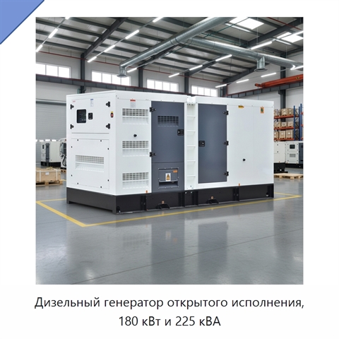 Дизельный генератор открытого исполнения, 180 кВт и 225 кВА