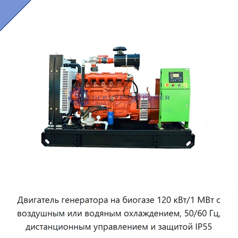 Двигатель генератора на биогазе 120 кВт/1 МВт с воздушным или водяным охлаждением, 50/60 Гц, дистанционным управлением и защитой IP55