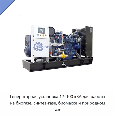 Генераторная установка 12–100 кВА для работы на биогазе, синтез-газе, биомассе и природном газе