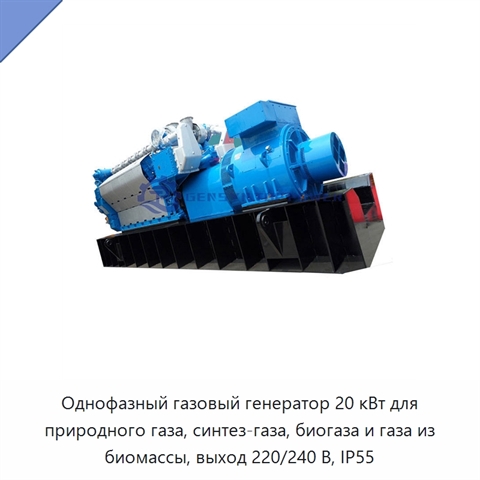 Однофазный газовый генератор 20 кВт для природного газа, синтез-газа, биогаза и газа из биомассы, выход 220/240 В, IP55