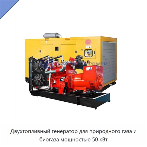 Двухтопливный генератор для природного газа и биогаза мощностью 50 кВт