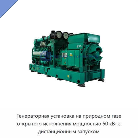 Генераторная установка на природном газе открытого исполнения мощностью 50 кВт с дистанционным запуском