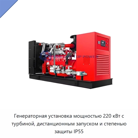 Генераторная установка мощностью 220 кВт с турбиной, дистанционным запуском и степенью защиты IP55