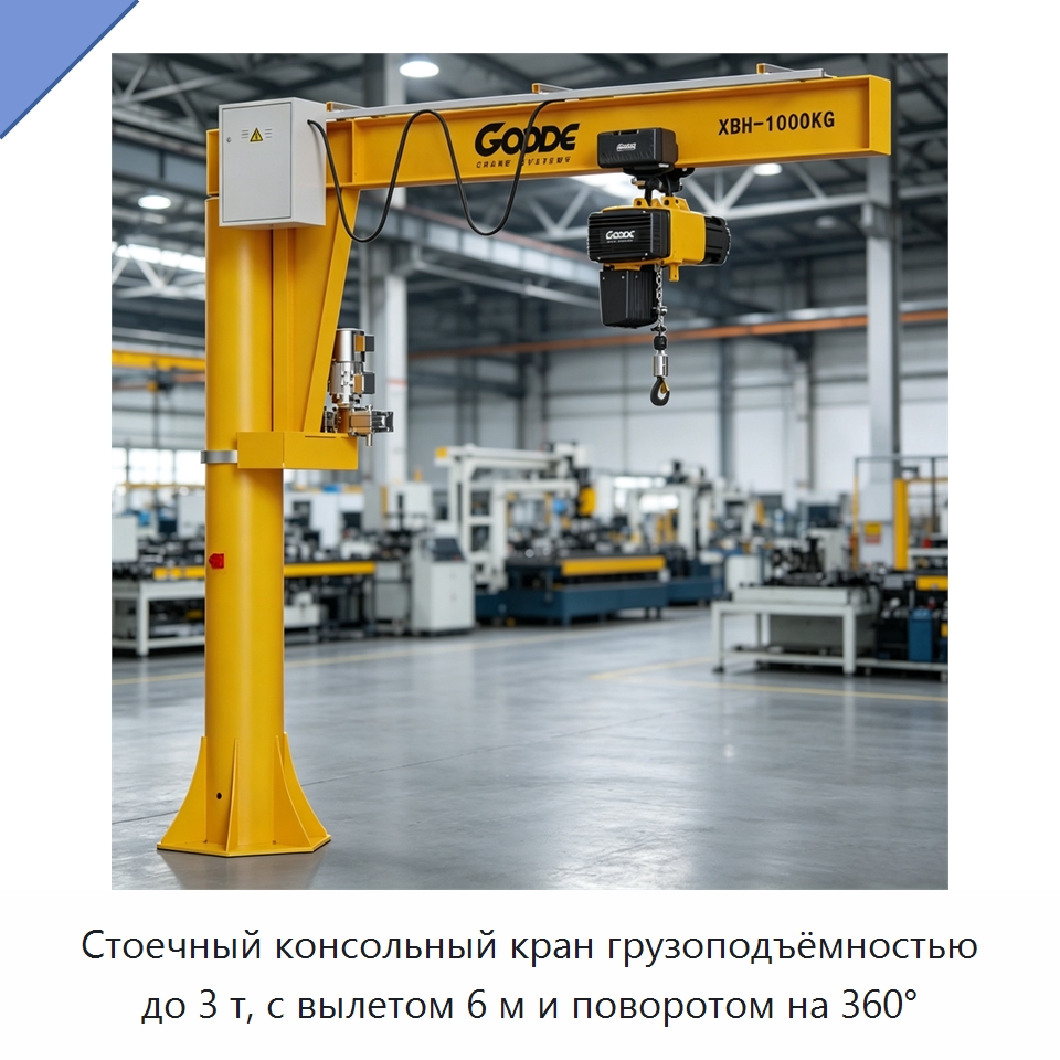 Стоечный консольный кран грузоподъёмностью до 3 т, с вылетом 6 м и поворотом на 360° — Электротали