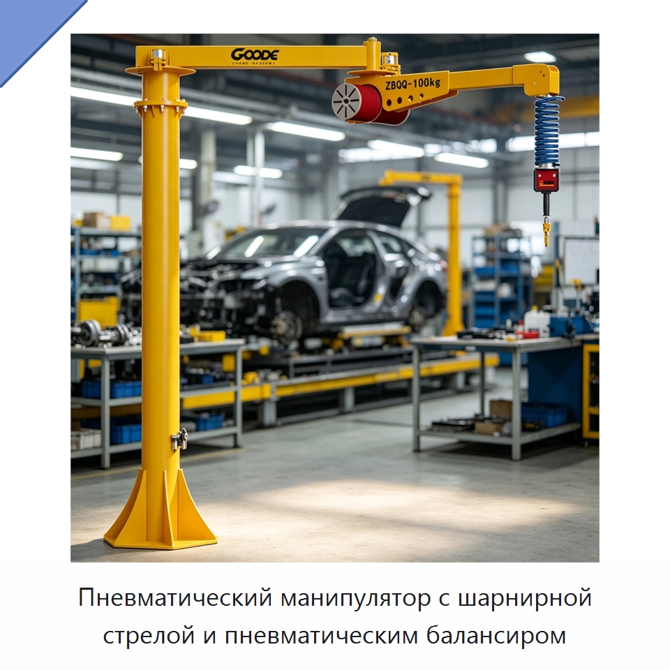 Пневматический манипулятор с шарнирной стрелой и пневматическим балансиром — Краны