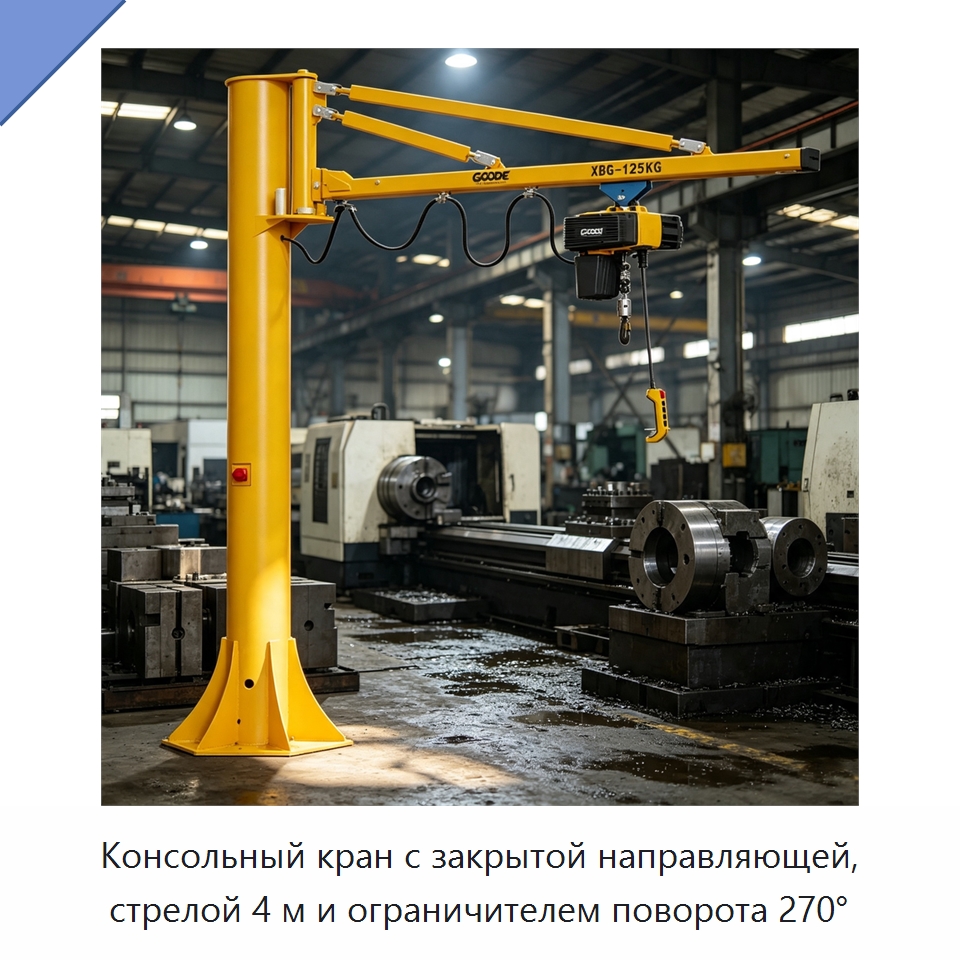 Консольный кран с закрытой направляющей, стрелой 4 м и ограничителем поворота 270° — Краны