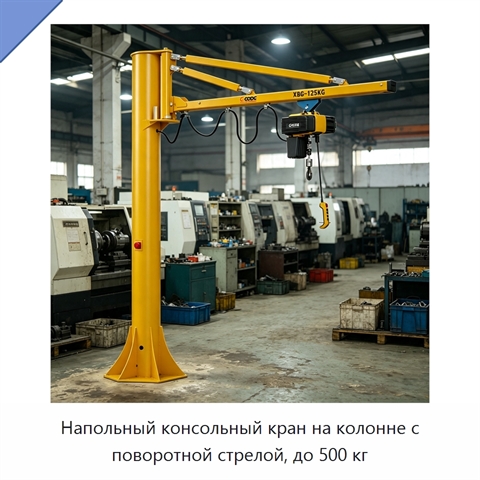 Напольный консольный кран на колонне с поворотной стрелой, до 500 кг