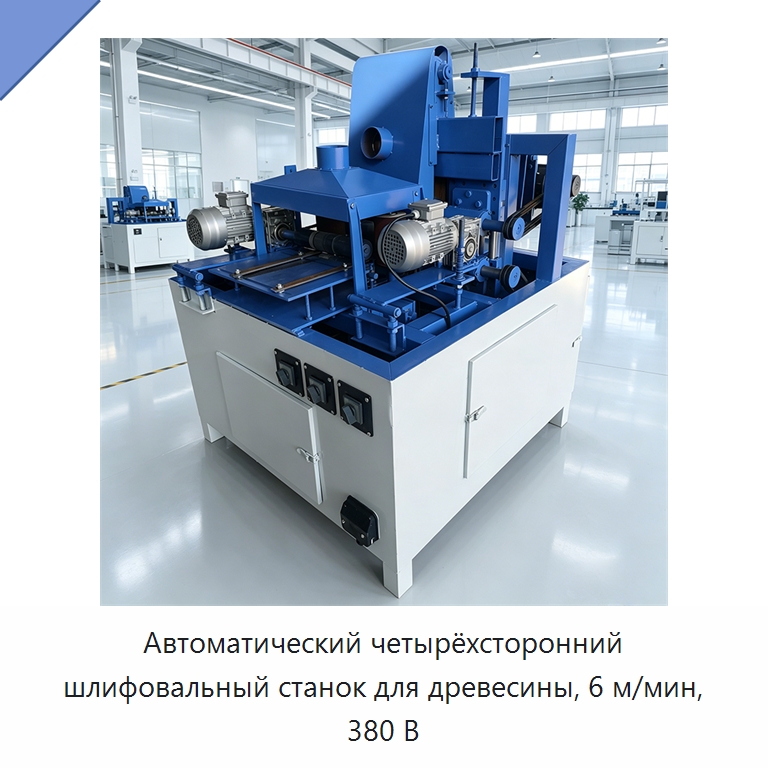 Автоматический четырёхсторонний шлифовальный станок для древесины, 6 м/мин, 380 В — Специальное деревообрабатывающее оборудование