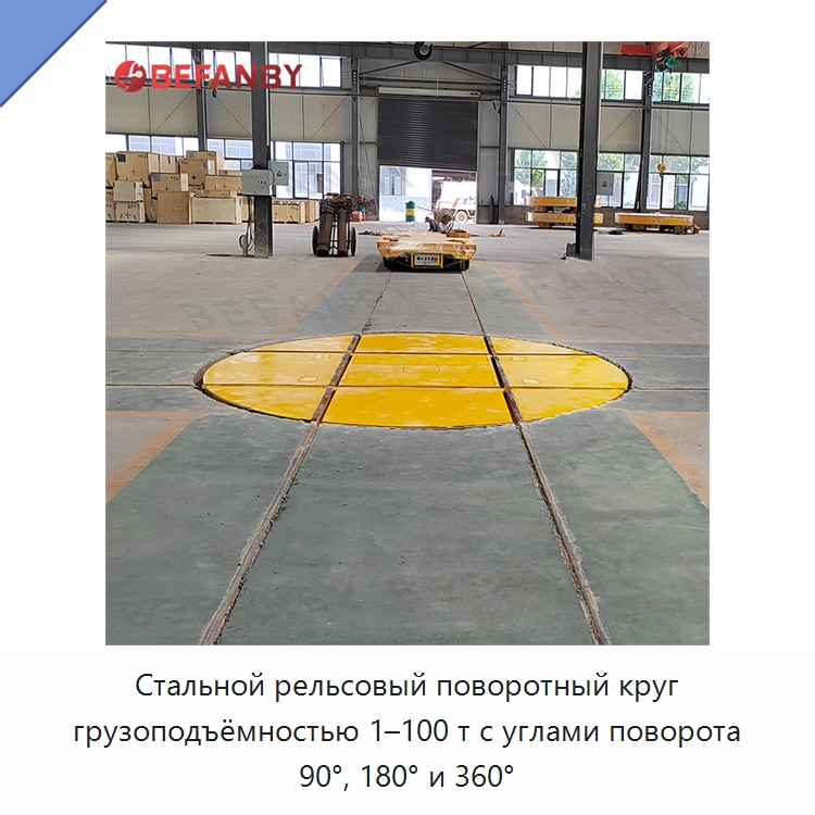 Стальной рельсовый поворотный круг грузоподъёмностью 1–100 т с углами поворота 90°, 180° и 360° — Специальное подъемно-транспортное оборудование