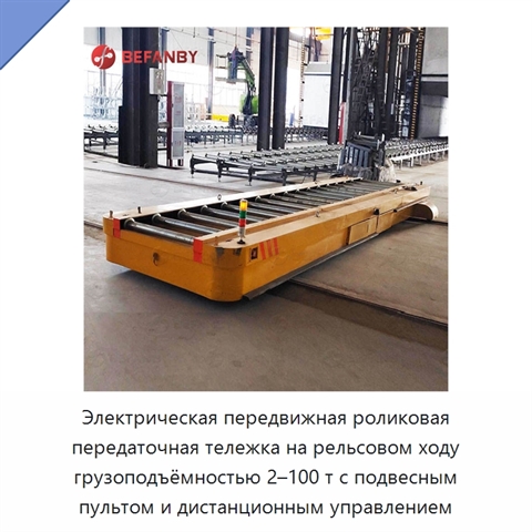 Электрическая передвижная роликовая передаточная тележка на рельсовом ходу грузоподъёмностью 2–100 т с подвесным пультом и дистанционным управлением