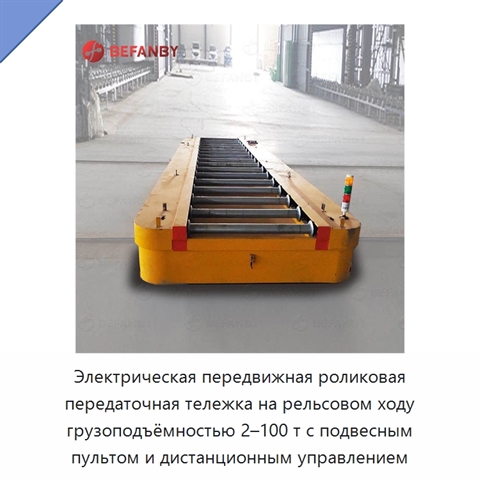 Электрическая передвижная роликовая передаточная тележка на рельсовом ходу грузоподъёмностью 2–100 т с подвесным пультом и дистанционным управлением