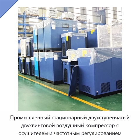 Промышленный стационарный двухступенчатый двухвинтовой воздушный компрессор с осушителем и частотным регулированием